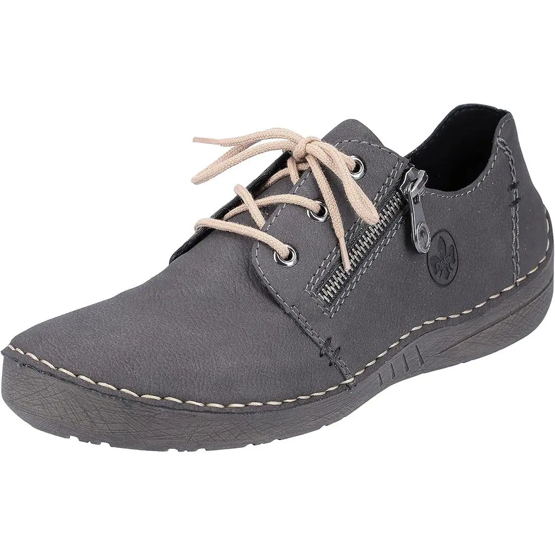 Rieker Women`s Angela Lace-up Side-zip Sneakers Grey Synthetic Size EU 37 - Gray