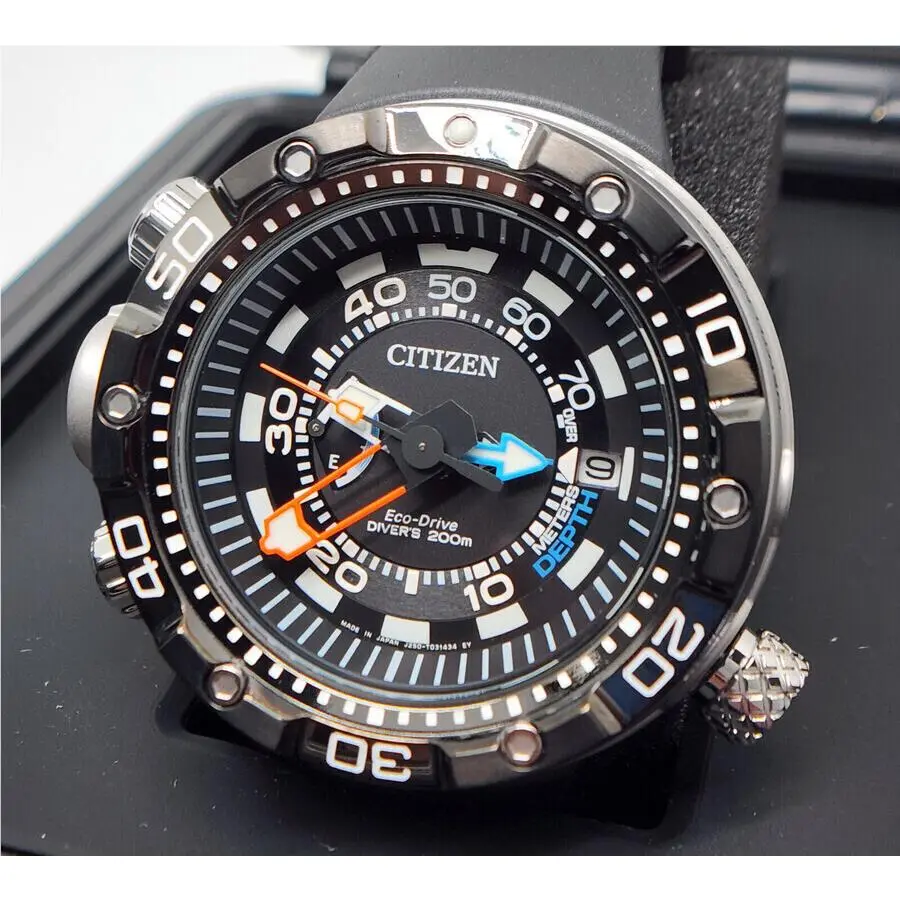 Citizen Promaster Aqualand Black Dial Men`s Watch Date Indicator BN2024-05E - Dial: Black, Band: Black, Bezel: Black