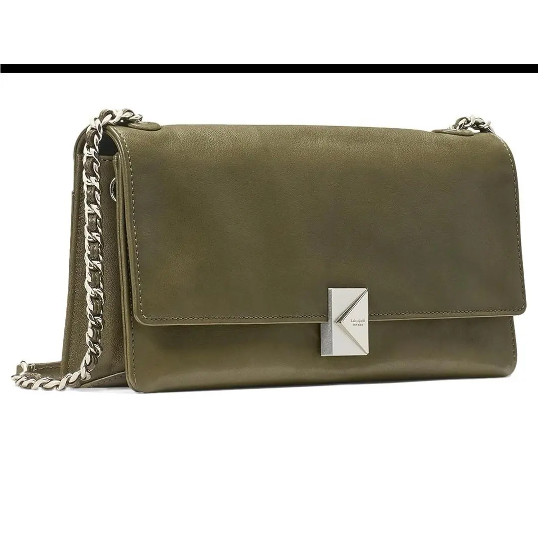 Kate Spade New York Deco Fine Grain Leather Soft Shoulder Bag Seaweed
