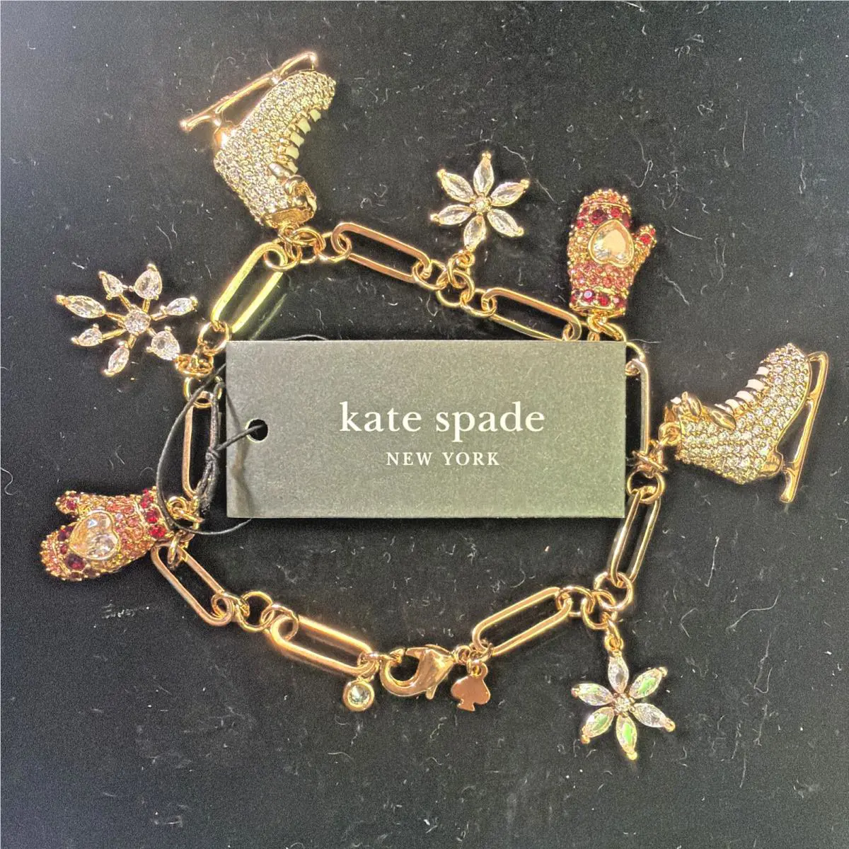 Kate Spade NY Winter Snow Day Charm Bracelet Ice Skates Mittens Gift Ready