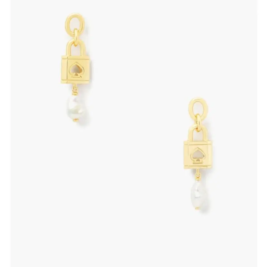 Kate Spade Gold Tone Lock Spade Large Pearl Drop Earrings G70