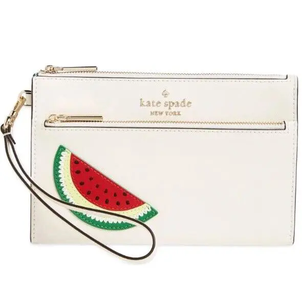 New Kate Spade Watermelon Medium Leather Wristlet Wallet Clutch KB562 White