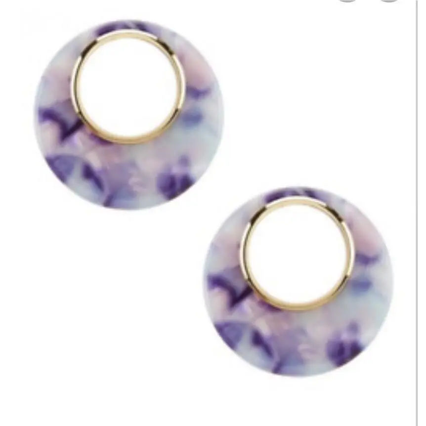 Kate Spade On The Dot Stud Hoop Blue Earrings Tortoise Look 1-2/5” 256d