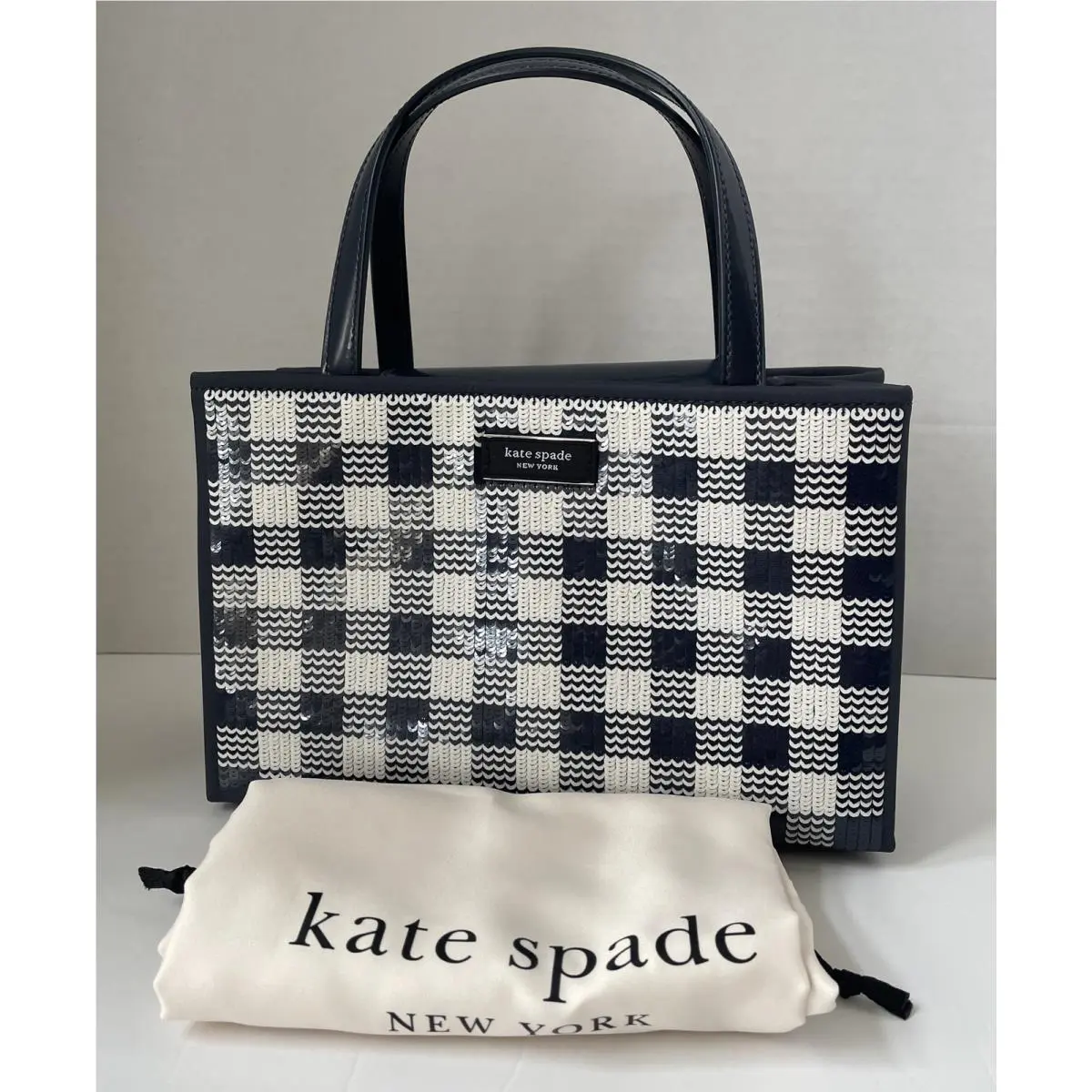 Kate Spade New York Sam Icon Gingham Sequin Small Tote Dustbag - Blazer Blue