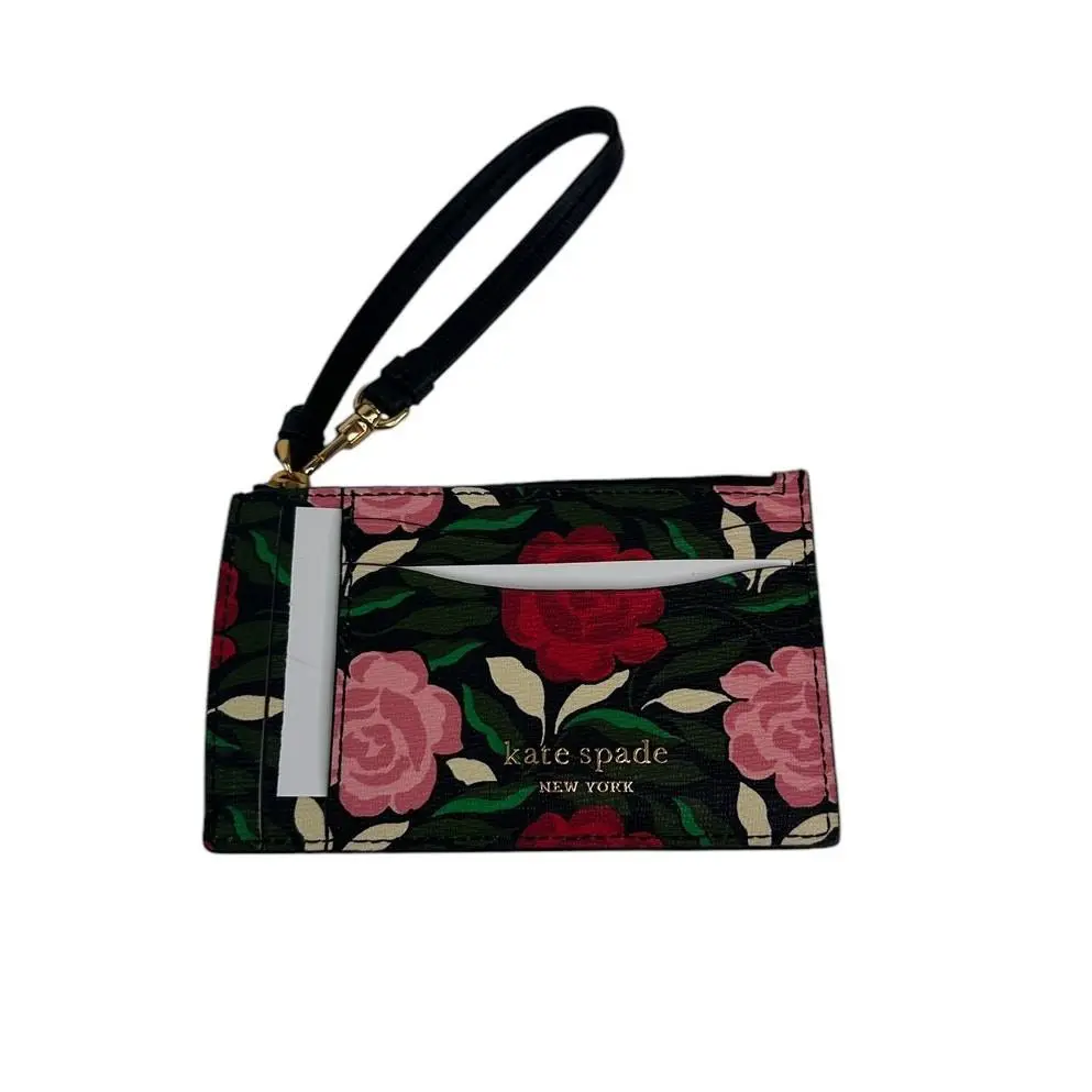 Kate Spade Morgan Rose Garden Coin Card Case Wristlet Black