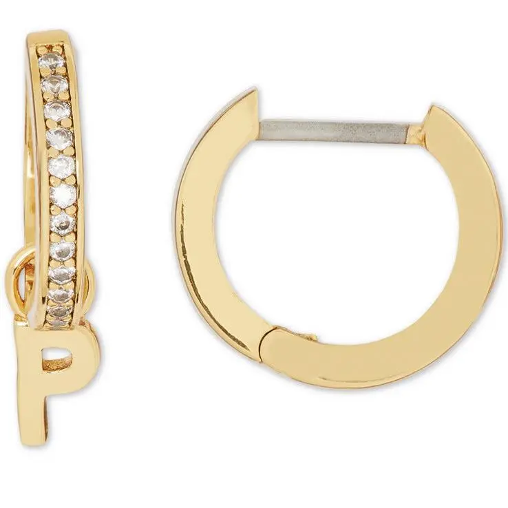Kate Spade Gold Tone “p” Initial Mismatch Huggie Hoop Earrings- I13N