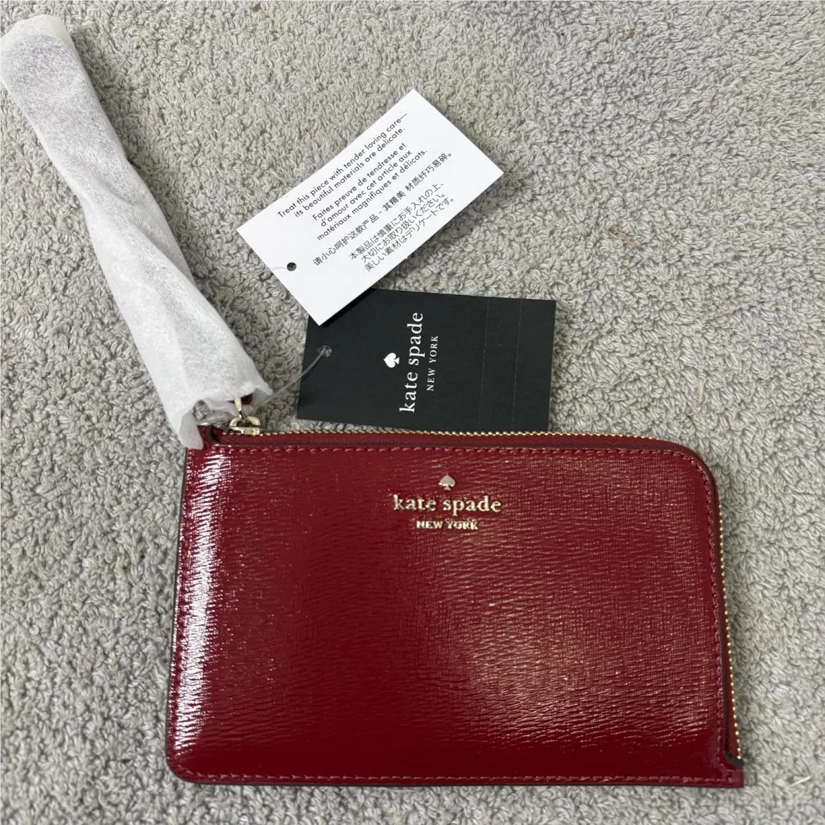 Kate Spade Lucy Textured Patent Leather Card Wallet Womens One Size Red Wristlet