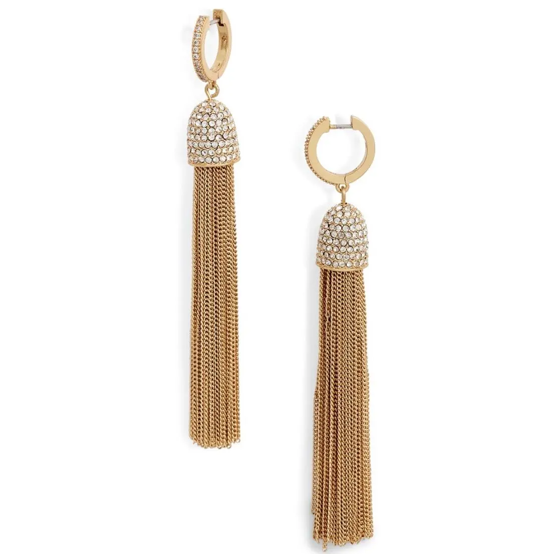 Kate Spade Gold Tone Glimmer Shimmer Pave Tassell Statement Earrings 250