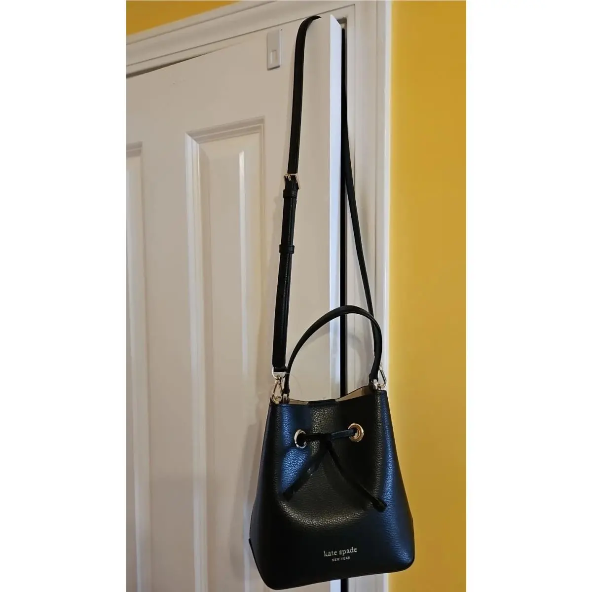 Black Leather Kate Spade Small Bucket Eva Tote/crossbody Purse New