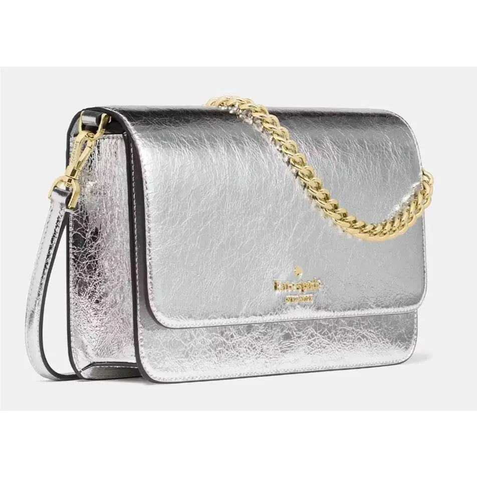 Kate Spade Madison Medium Convertible Silver Leather Crossbody Bag KN232