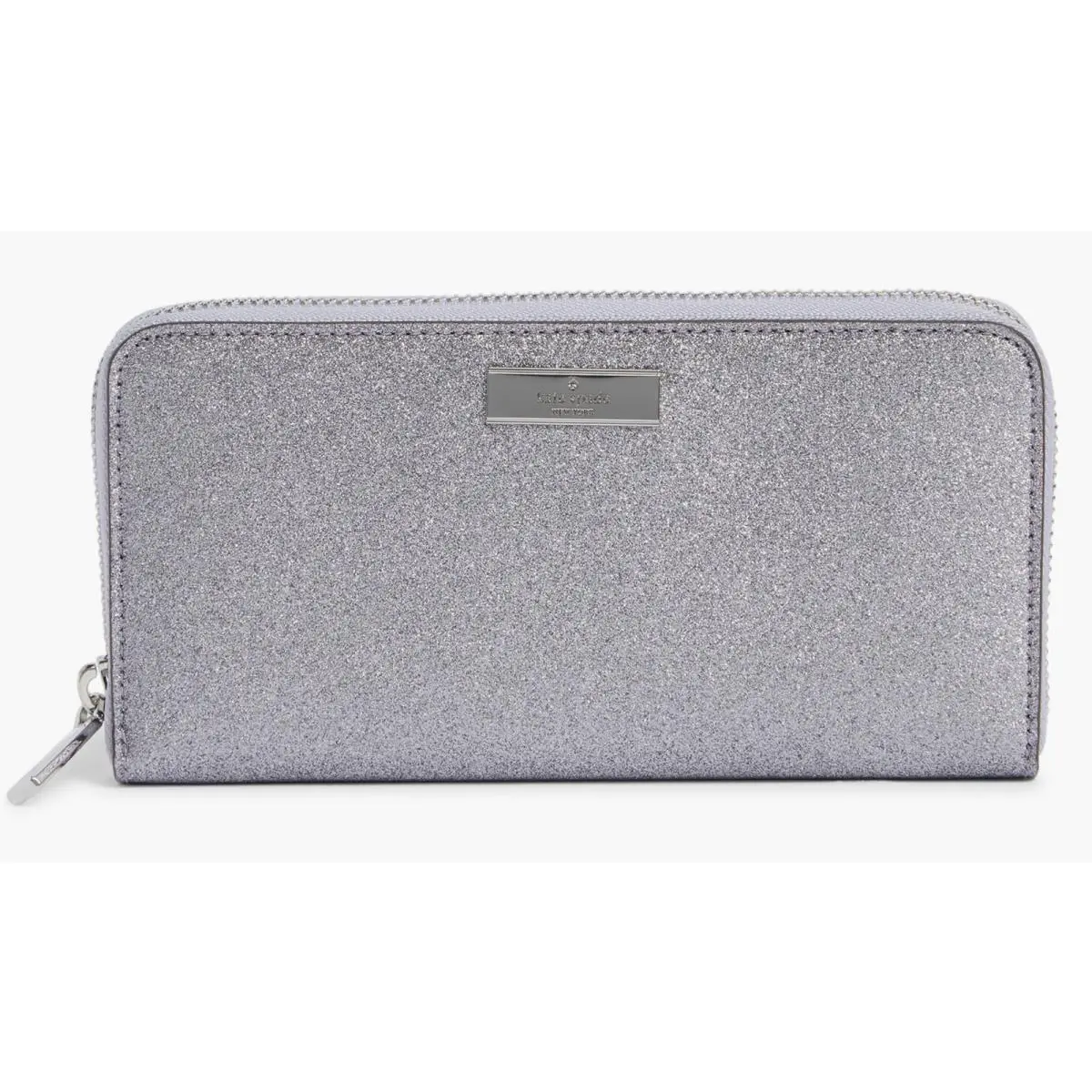 Kate Spade Kenzie Glitter Zip Wallet Retail Silver 8 x 4