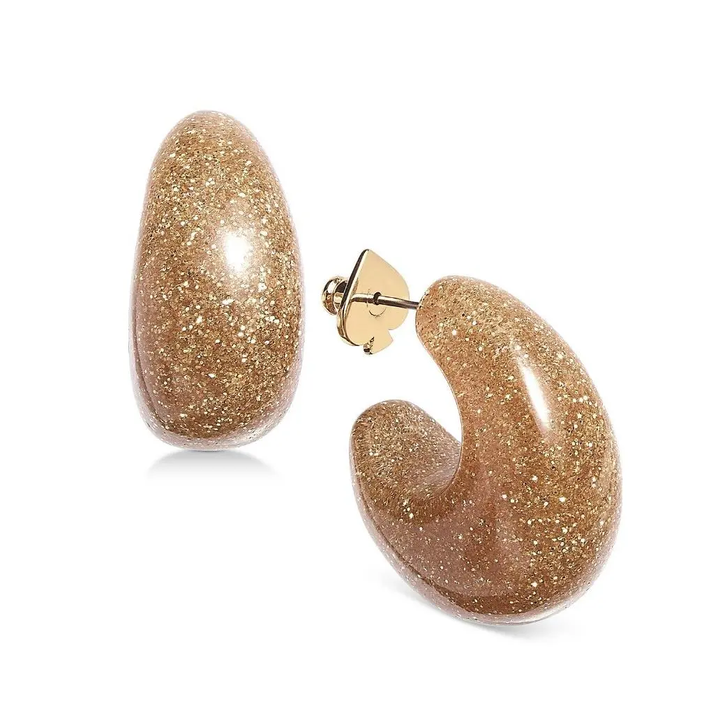 Kate Spade Gold Tone 1” Glitter Hoop Earrings Z1