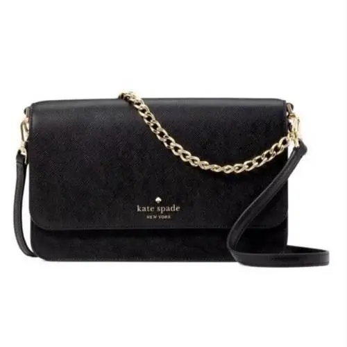 New Kate Spade Madison Medium Flap Convertible Crossbody Black Purse
