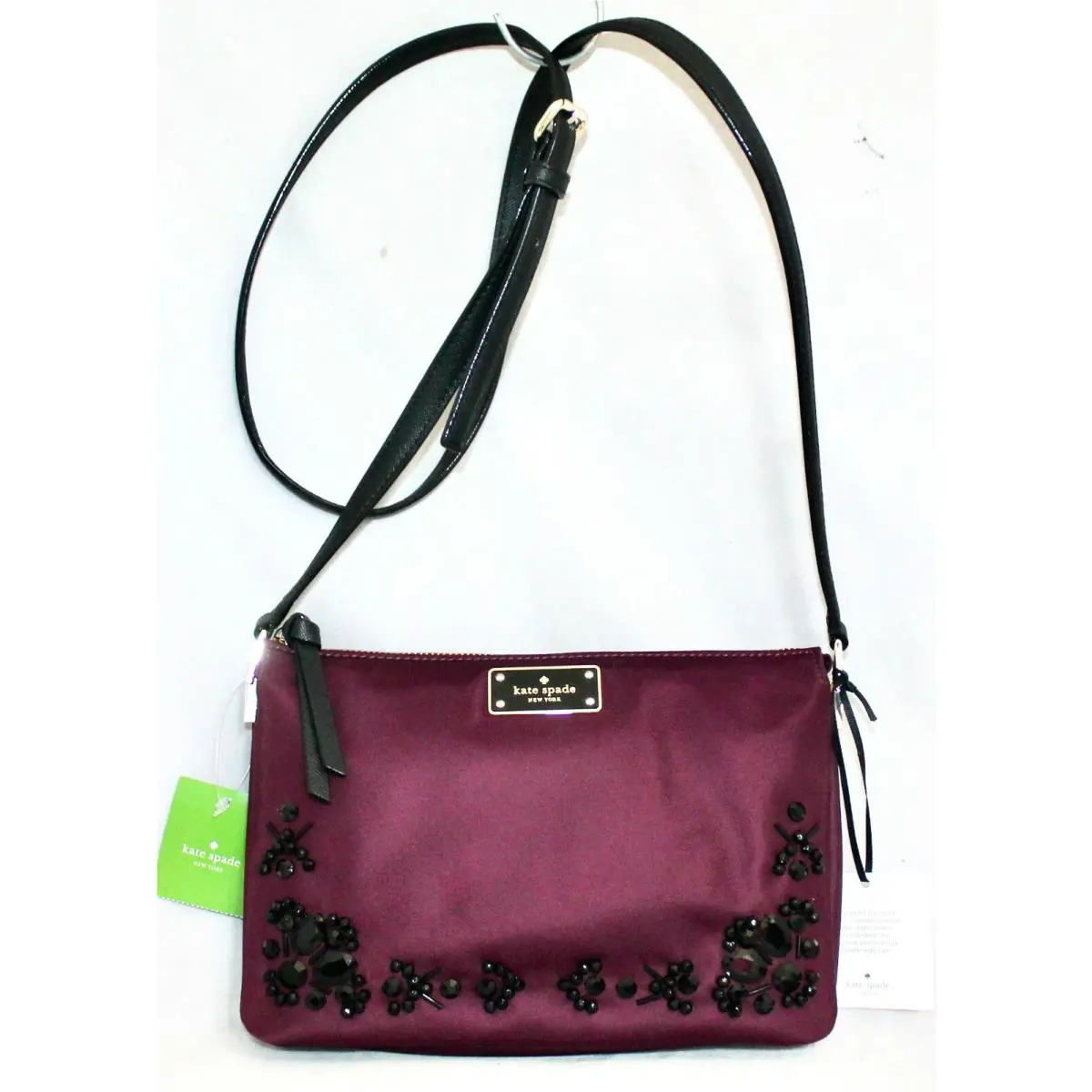 Kate Spade Wilson Road Embellished Madelyne Crossbody Bag Deep Plum Merlot Black