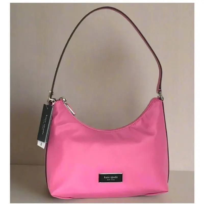Kate Spade Sam Icon Ksnyl Pink Nylon Small Shoulder Bag Top Zip