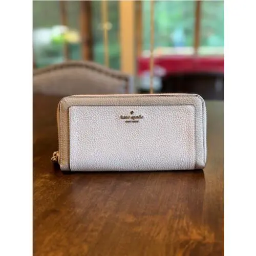 Kate Spade Lena Colorblock Continental Zip Around Leather Wallet Light Sand