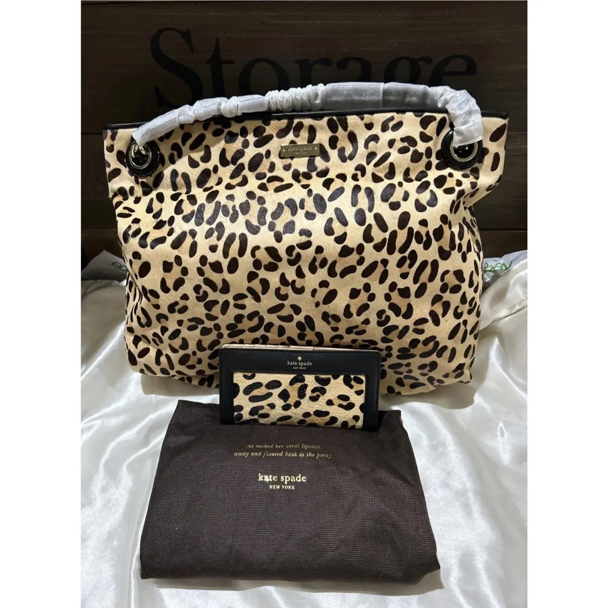 Kate Spade Leopard Darya Retired 2014 Italian Hair Calf Tote Chain Wallet