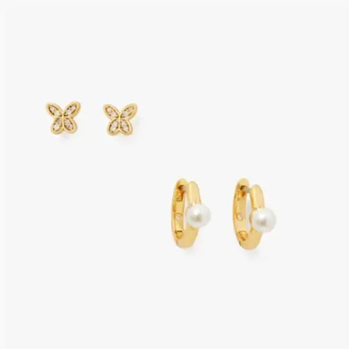 Kate Spade Tiny Twinkles Gold Tone Set OF 2 Stud/hoop Earrings JL95