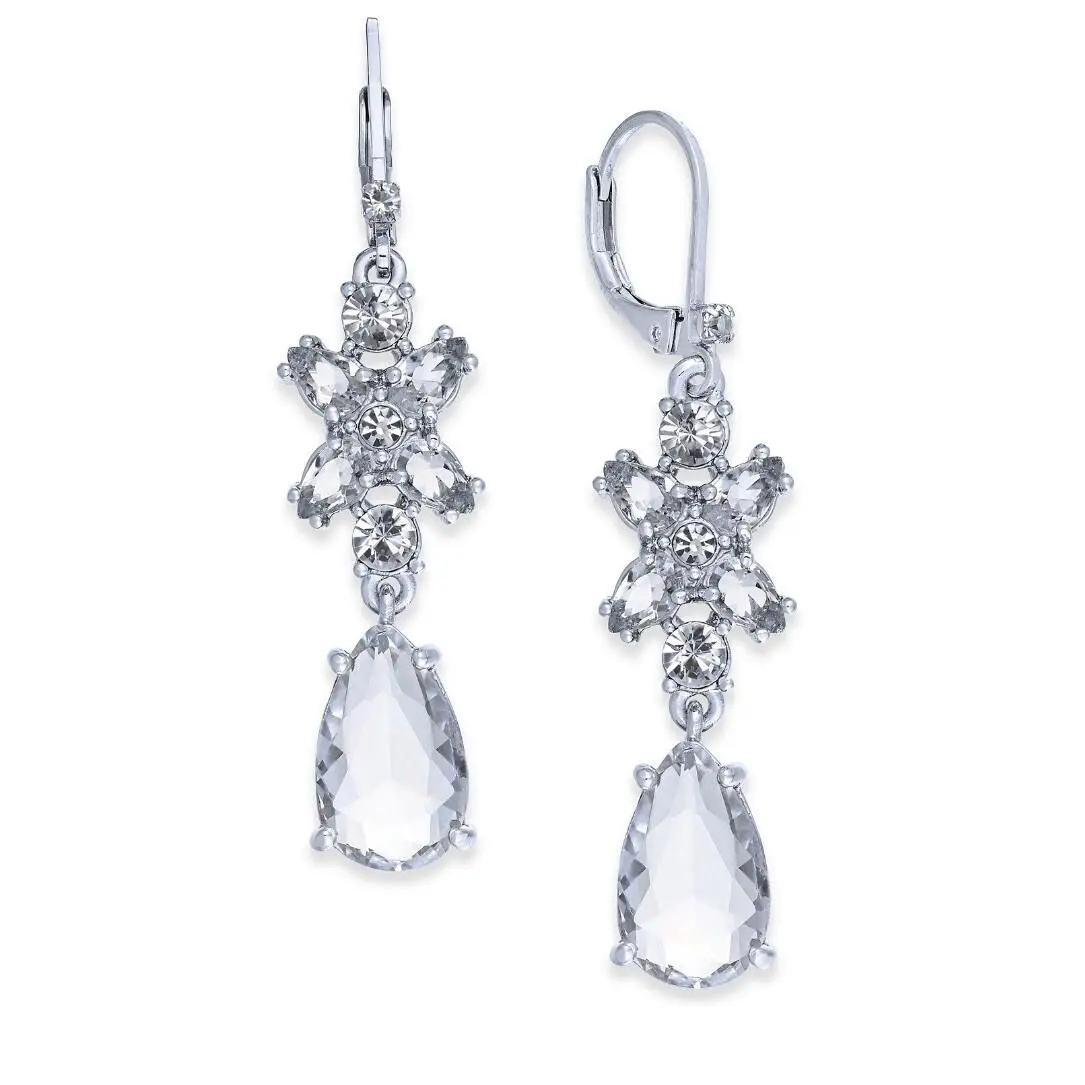 Kate Spade Silver Tone Take A Shine Teardrop Flower Earrings 150A