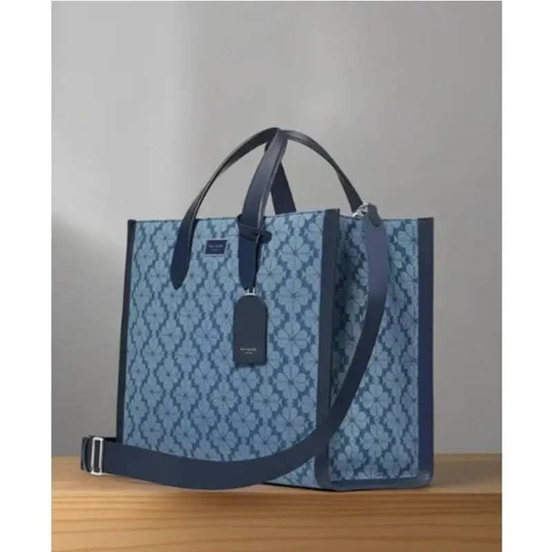 Kate Spade Manhattan Tote Bag Large Blue Floral Jacquard Denim Shoulder