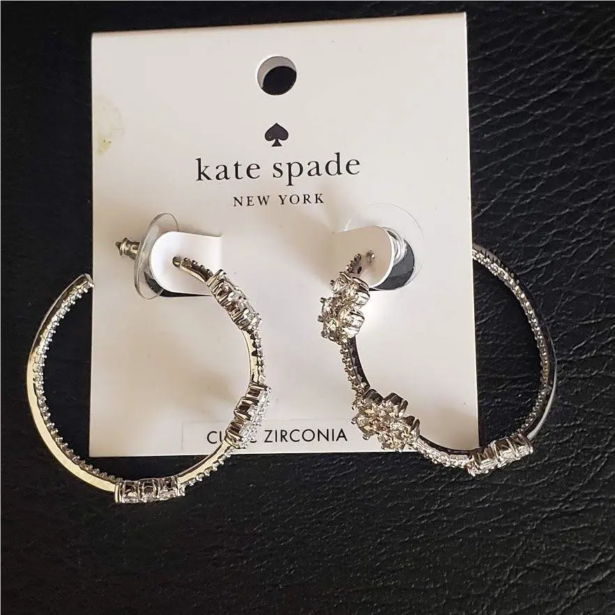 Kate Spade Gleaming Gardenia Silver Tone Cubic Zirconia Flower Hoop Earrings New
