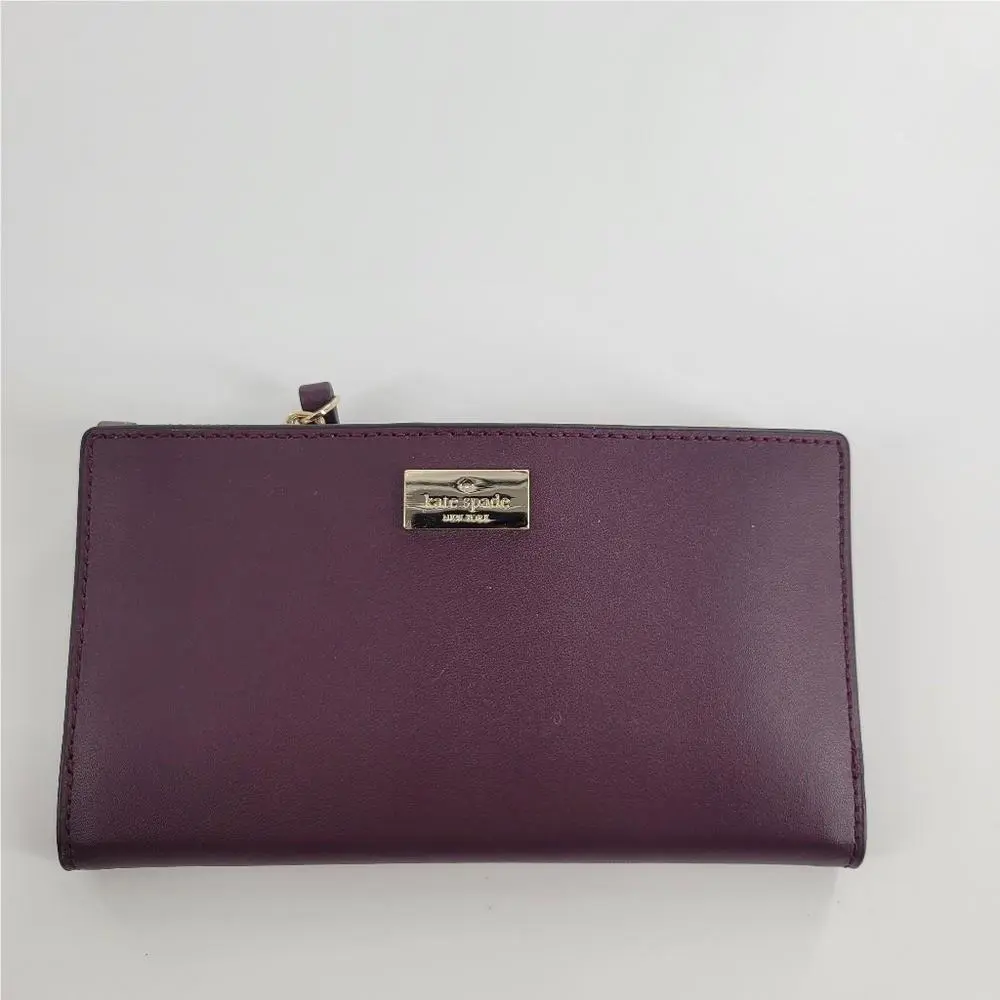 Kate Spade Stacy Laurel Way Saffiano Leather Large Bifold Wallet Deep Plum
