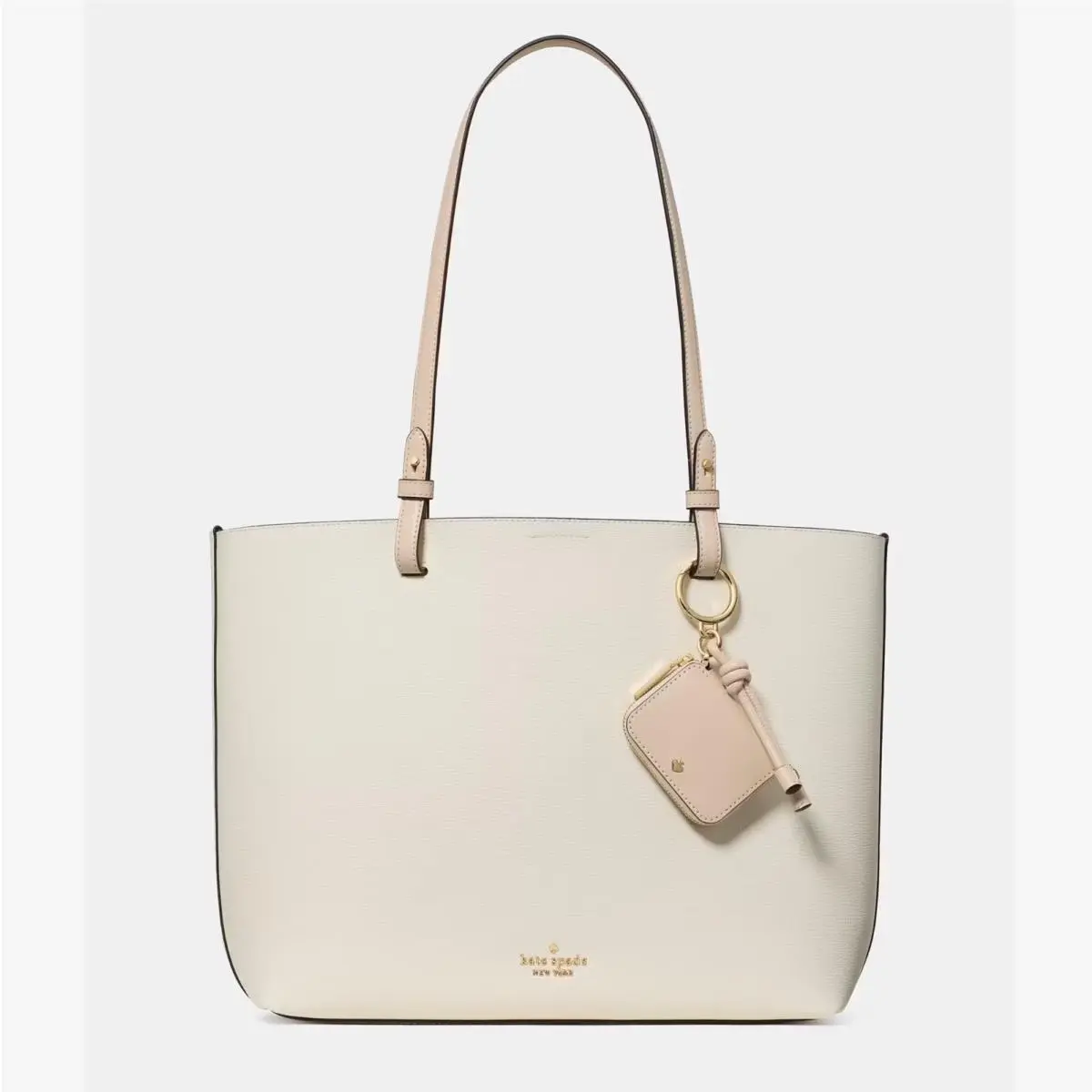 Kate Spade New York Tessa Large Tote Bag with Zip Pouch Light Cream Leather