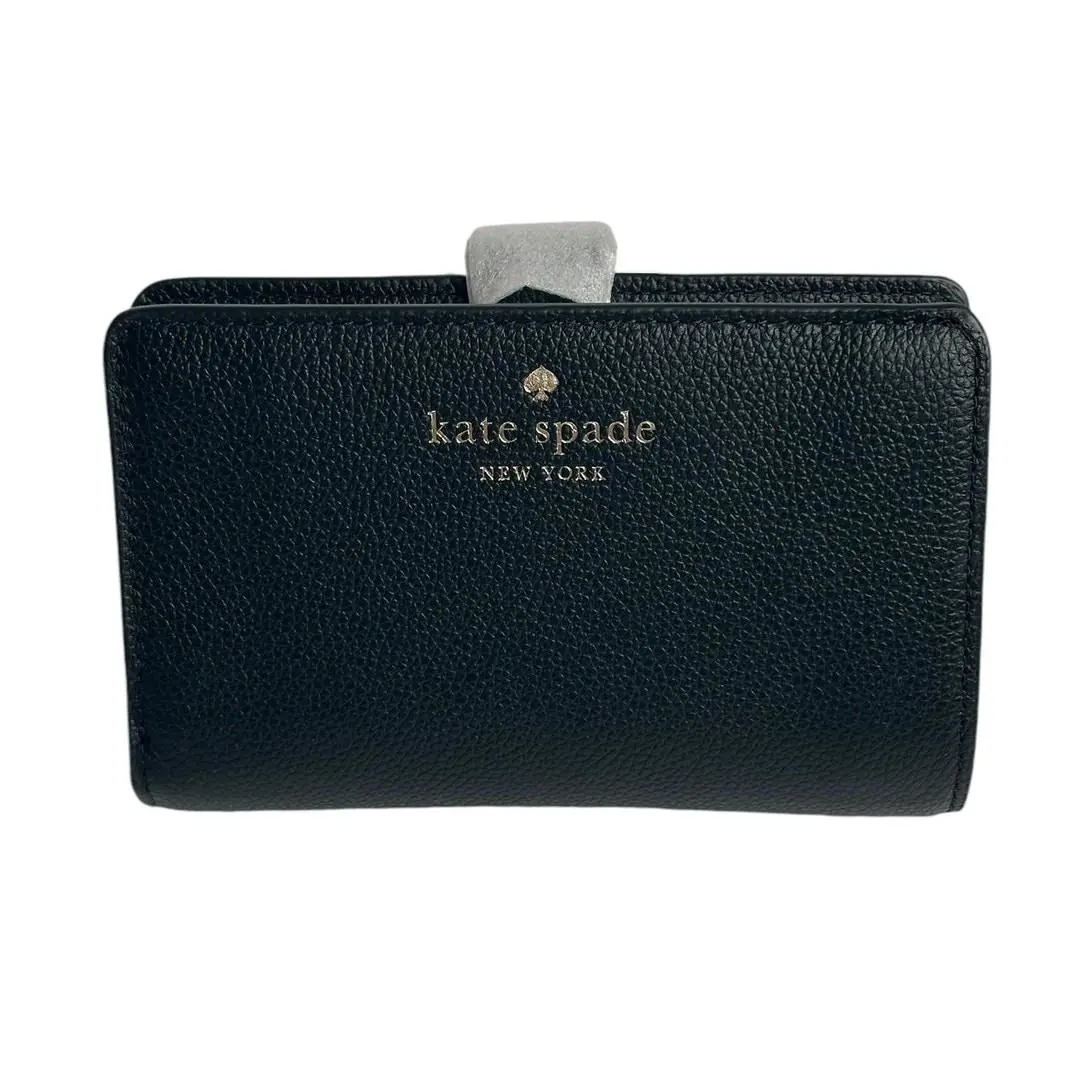 Kate Spade Elsie Pebbled Leather Medium Compact Bifold Wallet Black