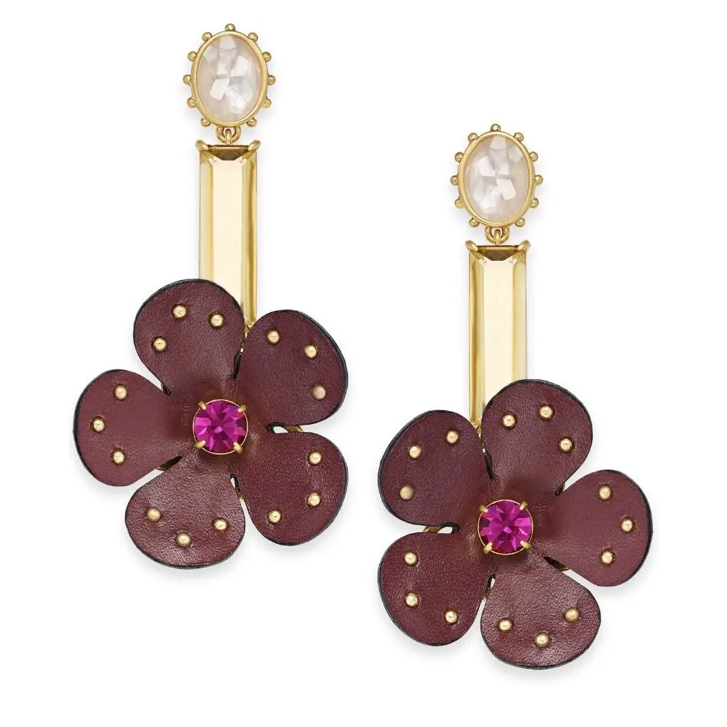 Kate Spade Goldtone Chandelier Leather Earrings Blooming Bling D14