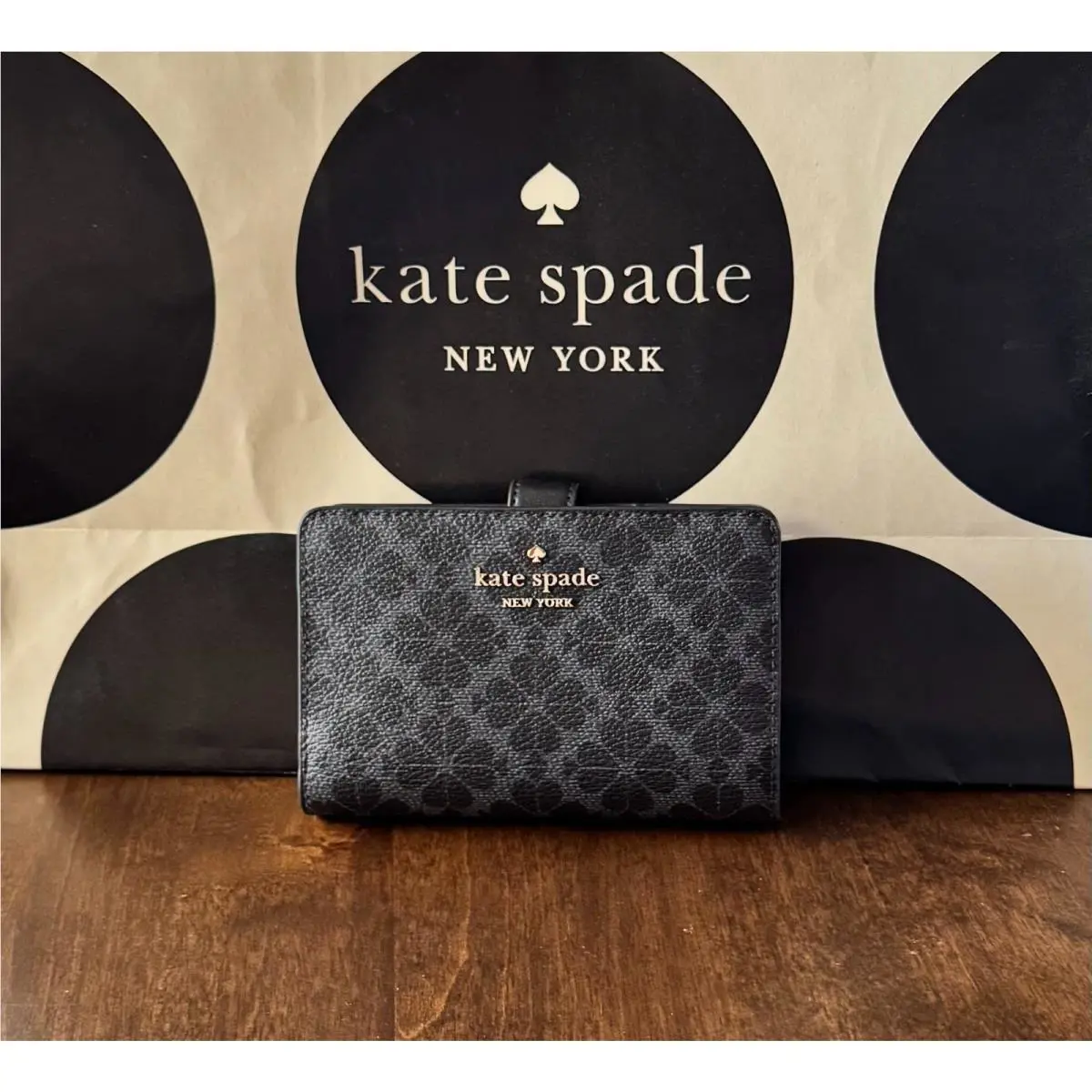 Kate Spade New York Signature Spade Flower Medium Compact Bifold Wallet Black