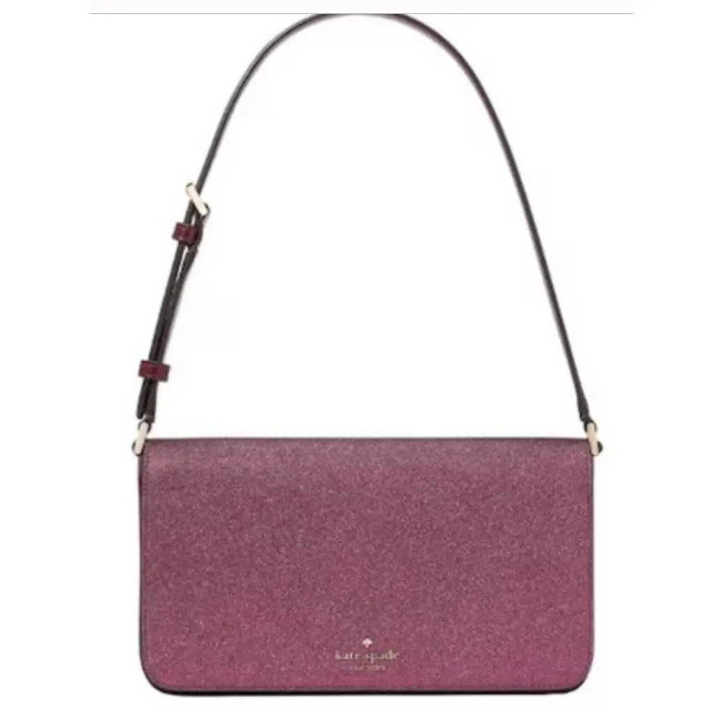 Kate Spade Shoulder Bag Tinsel Deep Berry Glitter Flap Purse Small KE595 NWT$329