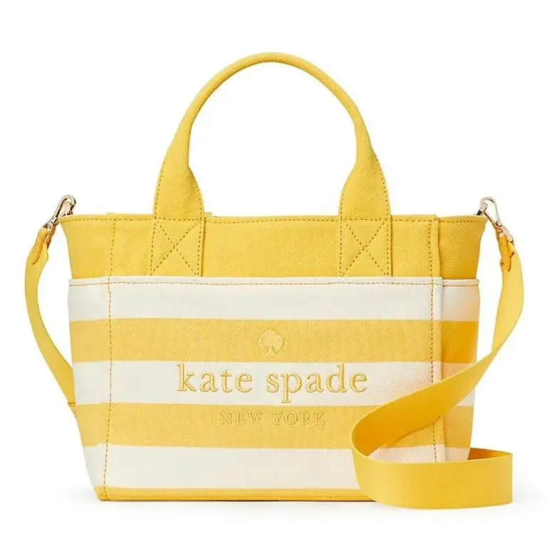 Kate Spade Small Canvas Beach Tote Jett Yellow White Stripe Summer Vacation