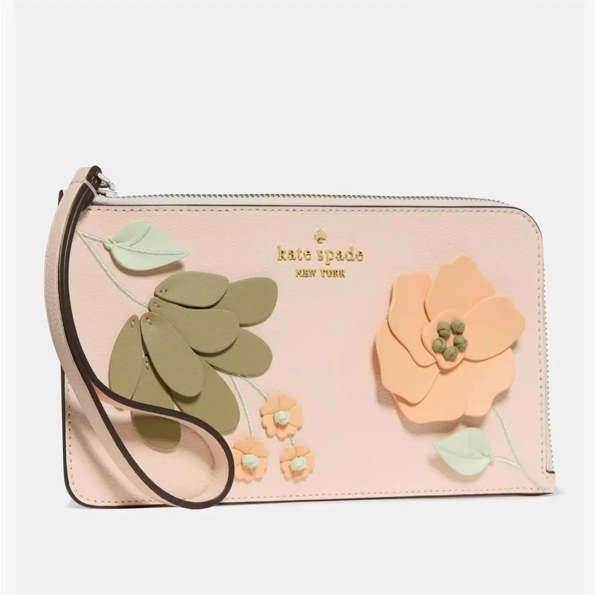 Kate Spade New York Lucy Floral Wristlet Peach/multi Leather