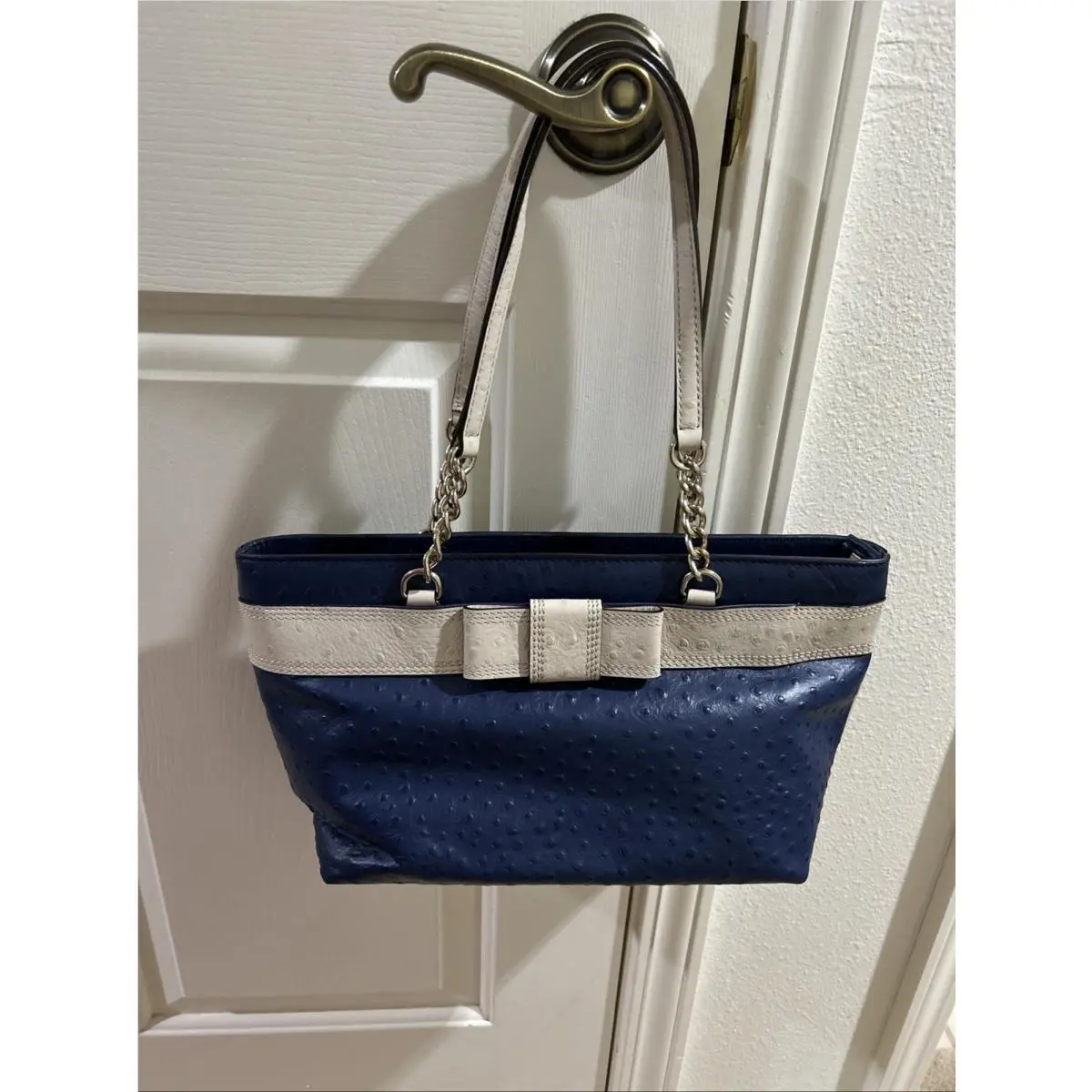 Tag Kate Spade Bridged Valencia Road Ostrich French Nsvy Blue/beige Purse