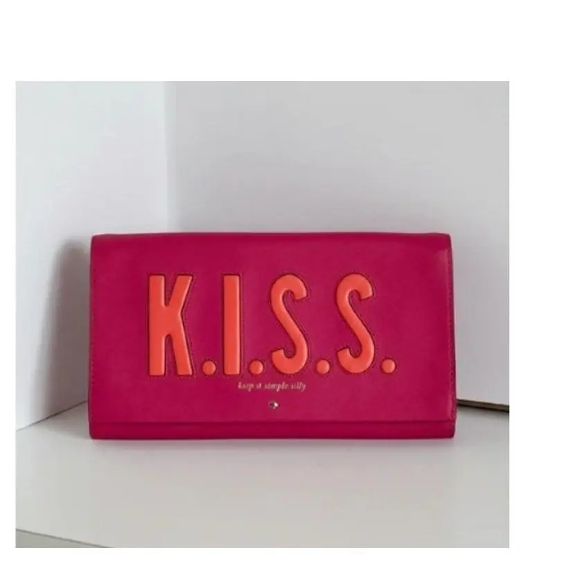 Kate Spade Kiss Tally Clutch Pink Leather Foldover Love Birds Bag