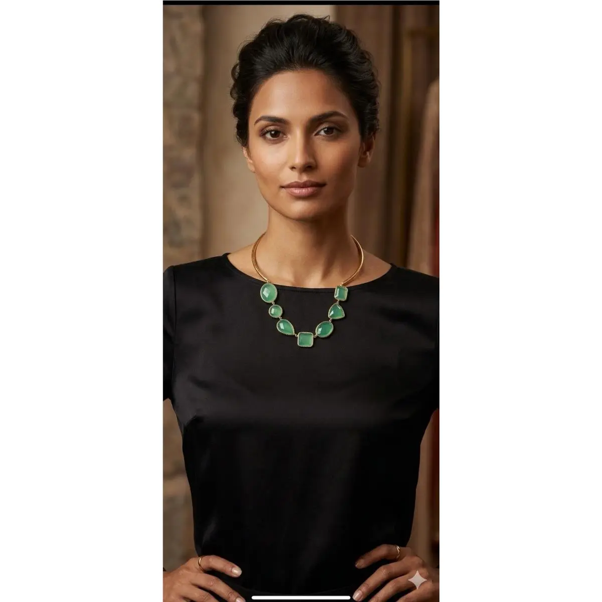 Kate Spade Gold Tone Green Stone Vegas Jewels Necklace A1