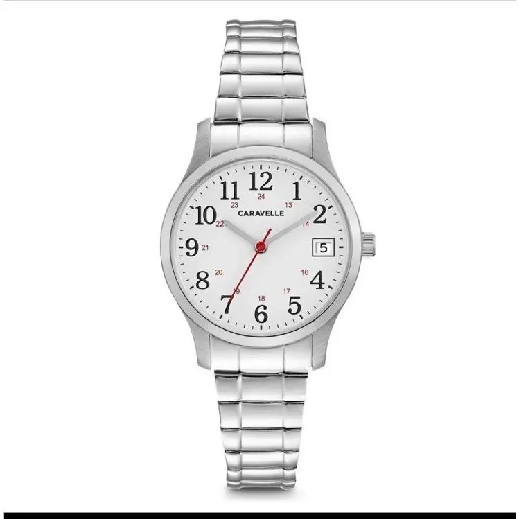 Caravelle 43M119 Silver Tone Stainless Steel Date Expanshion Band Women`s Watch