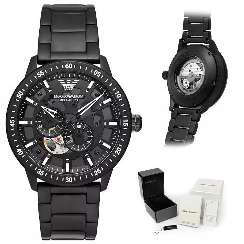 Emporio Armani ar60054 Meccanico Mario Black Men`s 43mm Skeleton Watch