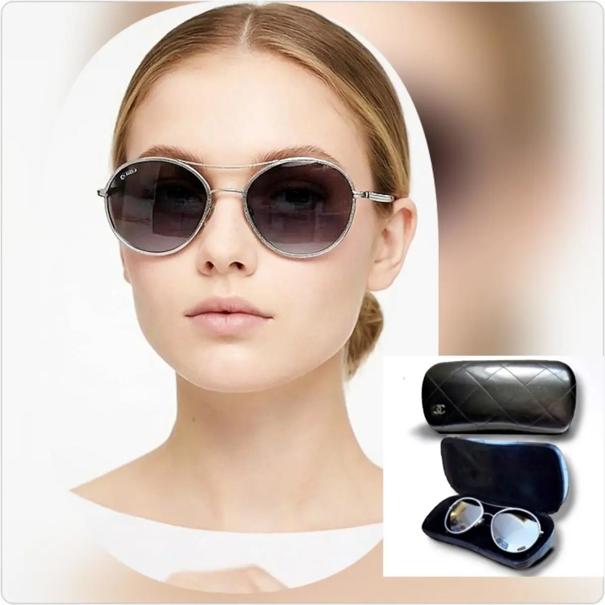 Chanel 4228-Q Round Aviator Sunglasses Silver Mirrored Lenses