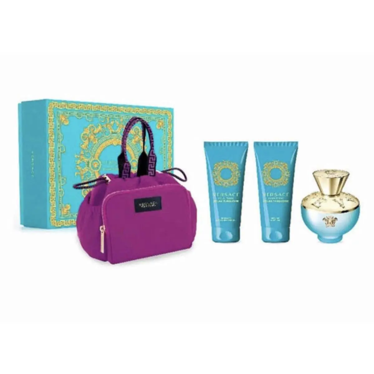 Versace Dylan Turquoise 4pc Gift Set with 3.4oz Edp+b/l+s/g+makeup Case