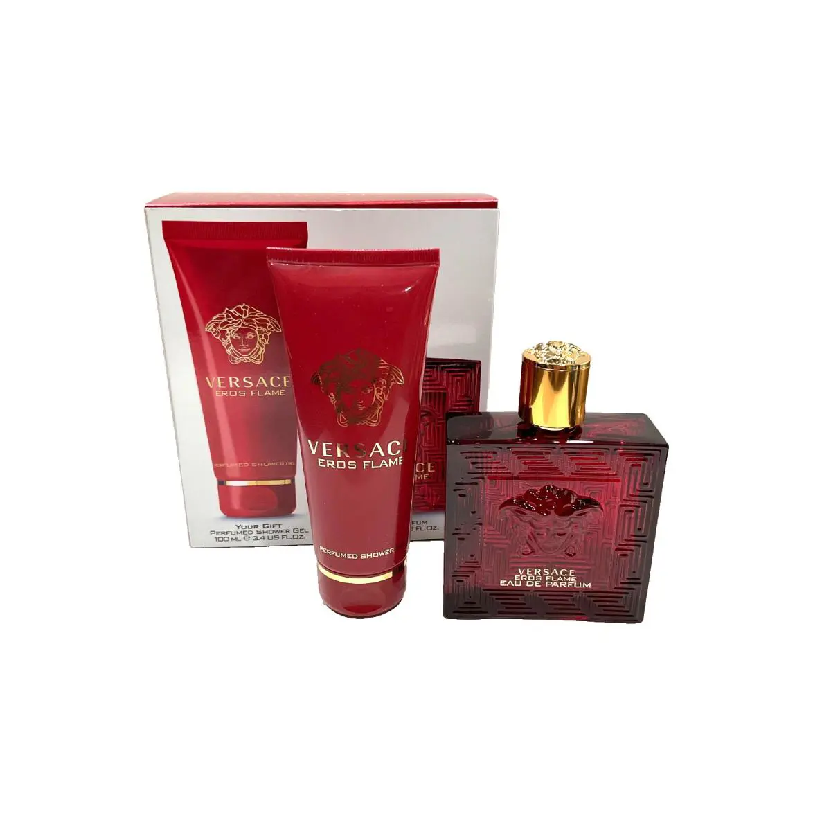Versace Eros Flame 2 Pc Set 3.4oz Eau De Parfum + Shower Gel Travel Set