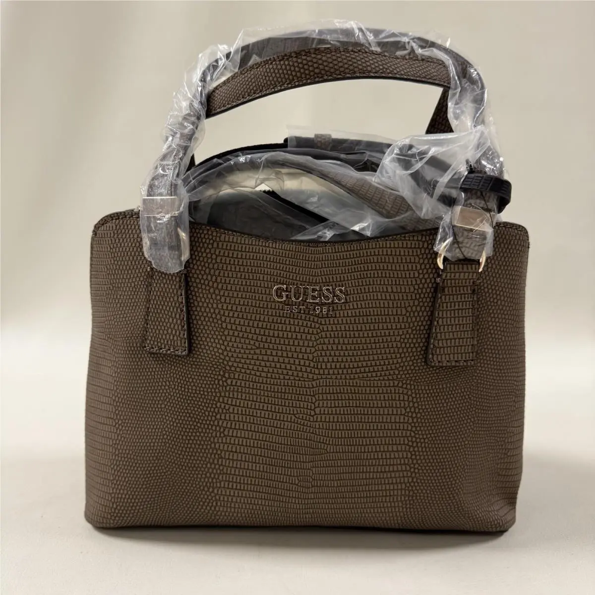 Guess Lyndi Small Triple Compartment Girlfriend Satchel Chestnut Multi Gold