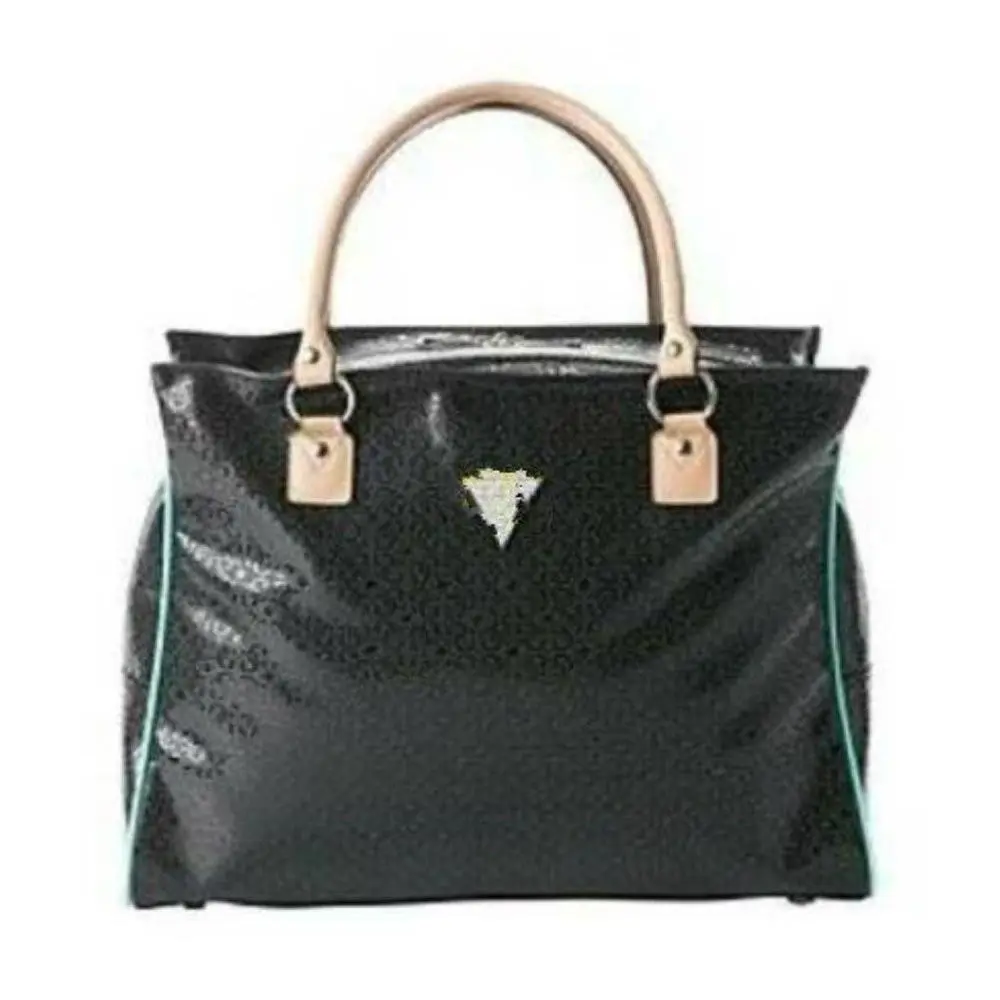 Guess Tote Travel Bag Luggage Black Purse Lambent Shopper Fx Leather Slip Strap