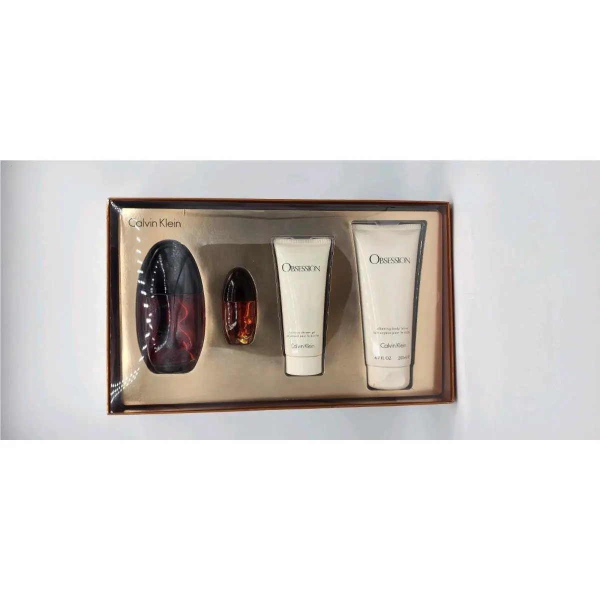 Calvin Klein Obsession 4 Piece Perfume Full Travel Size Shower Gel Lotion
