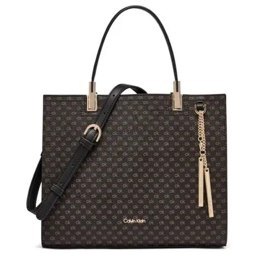 Calvin Klein Verne Triple Compartment Crossbody Satchel Brown Khaki Black