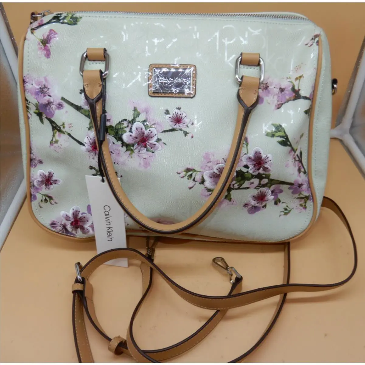 Calvin Klein Cherry Blossom Large Satchel Bag with Shoulder Strap
