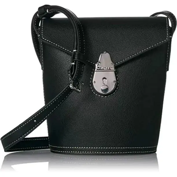 Calvin Klein Lock Leather Mini Bucket Bag Black o21