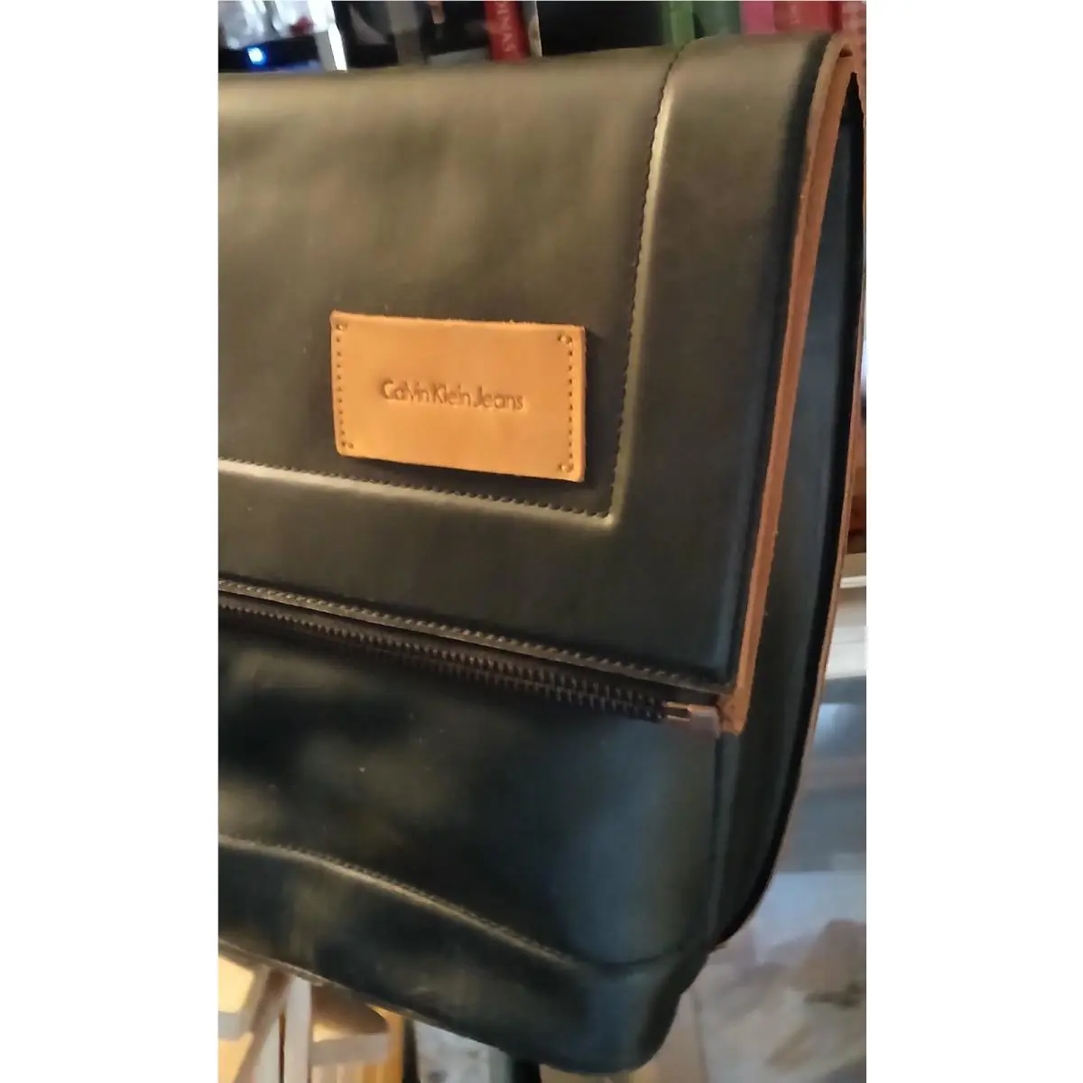 Calvin Klein Waxed Saddle Leather Briefcase Bag