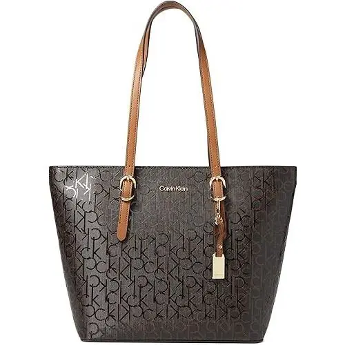 Calvin Klein Signature Tote Bag Serafina Brown Logo 15.5x10.5x5in Handbag