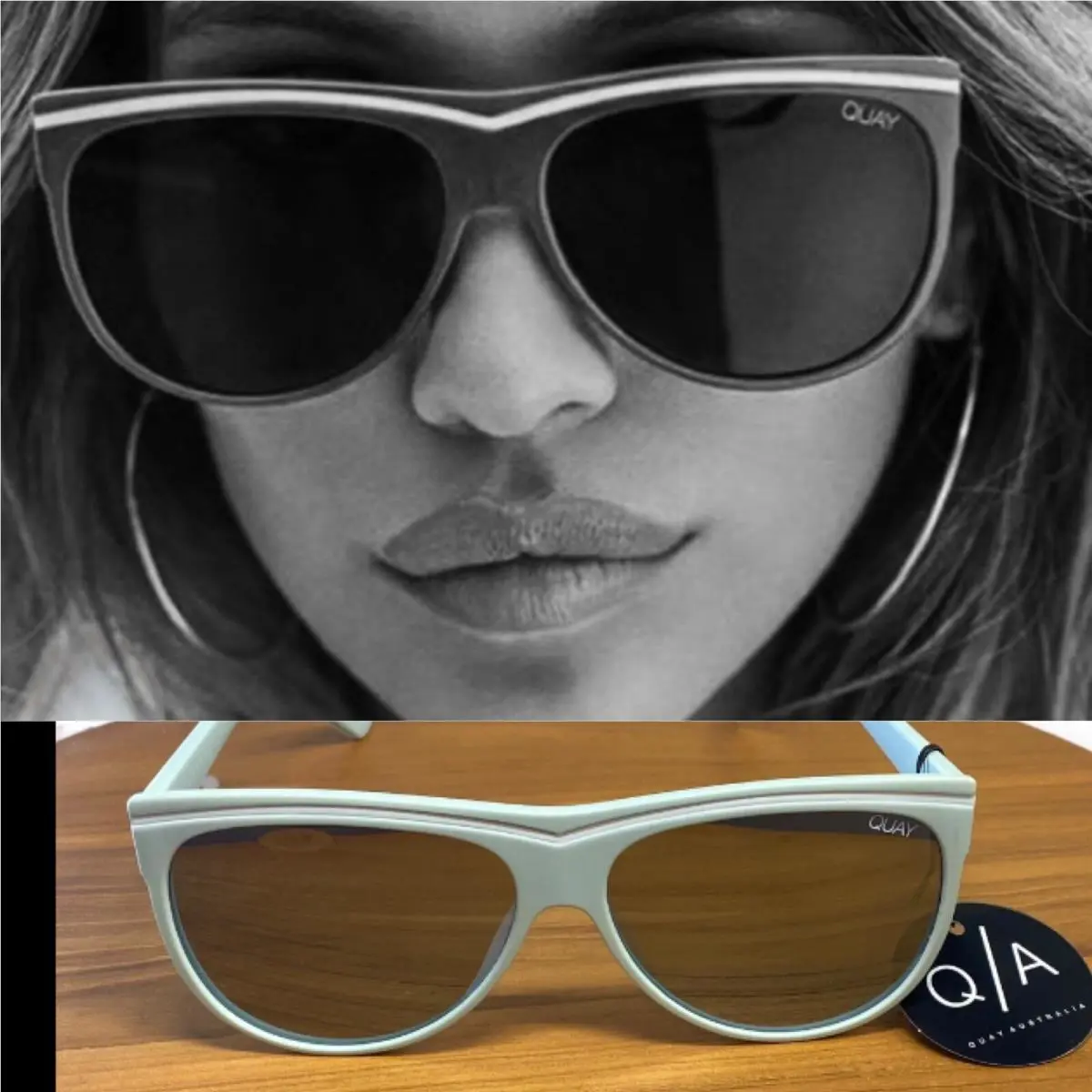 Quay Australia Sunglasses Minty Blue Hollywood Nights Mirror Shield